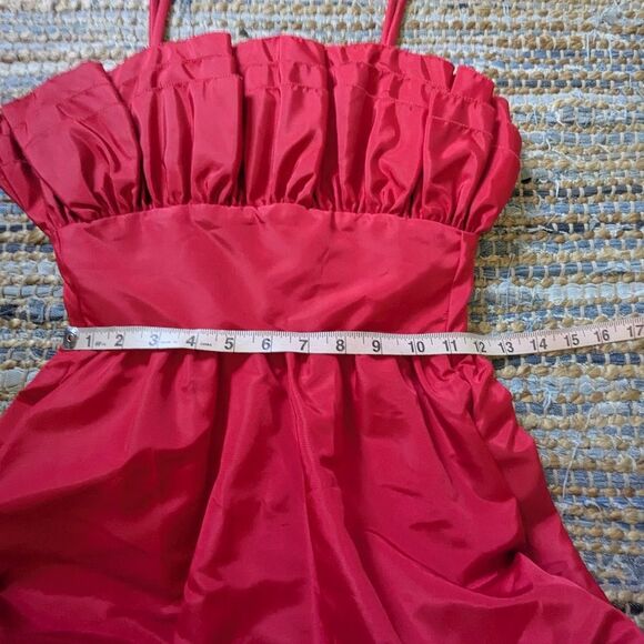 Holiday Party Dress Vtg S Red Satin Gown Full Length Ruched Bust Formal - Picture 6 of 9